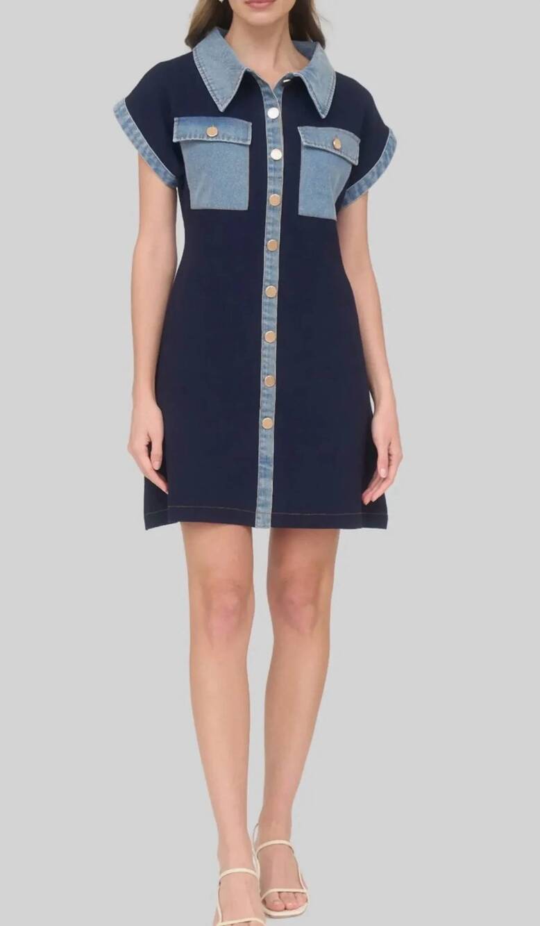 NEW ZOE AND CLAIRE jane denim trim mini dress in blue